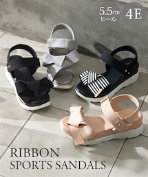 nissen | 【ゆったり幅広】リボンモチーフスポーツサンダル（低反発中敷）（ワイズ４Ｅ）(サンダル)