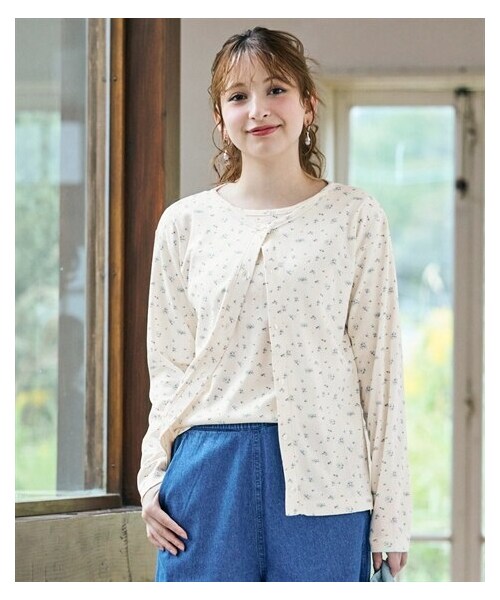 nissen（ニッセン）の「＜大きいサイズ＞パターンメッシュアンサンブル(カーディガン＋５分袖Tシャツ)（Tシャツ/カットソー・レディース・ピンク(小花)/オフホワイト(小花)/黒/ブルー・L/LL/3L/4L/5L/6L/8L/10L）」の12枚目の写真