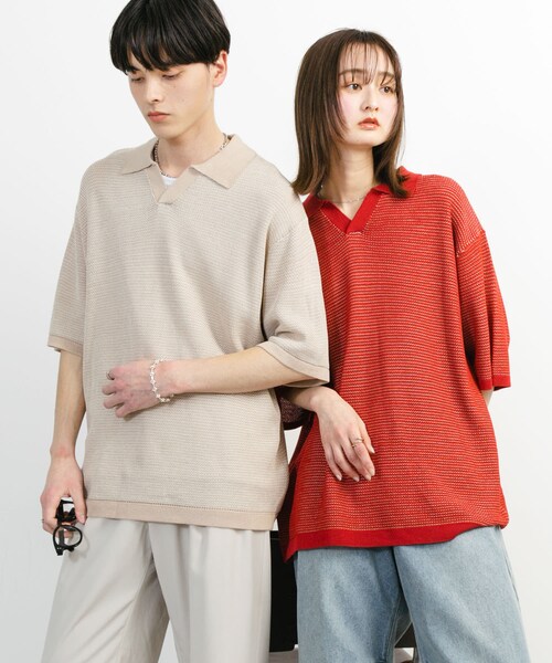 SENSE OF PLACE by URBAN RESEARCH(センスオブプレイスバイアーバンリサーチ)の「『ユニセックス』『洗濯可』ミックススキッパーニット(ニット/セーター・メンズ・L.BEIGE/OLIVE/RED・M/L)」の17枚目の写真