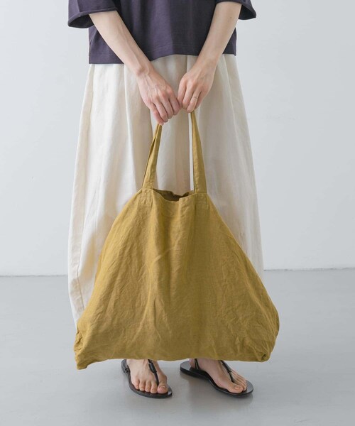 かぐれ（カグレ）の「リネンビッグトートバッグ（トートバッグ・レディース・SMOKE PINK/BEIGE/BLUE GREEN/CHARCOAL/YELLOW KHK・FREE）」の17枚目の写真