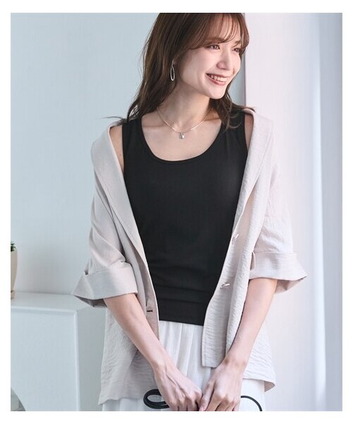 nissen（ニッセン）の「＜大きいサイズ＞テレコタンクトップ（ブラカップ付）（キャミソール・レディース・オフホワイト/黒・L/LL/3L/4L/5L/6L/8L/10L）」の9枚目の写真