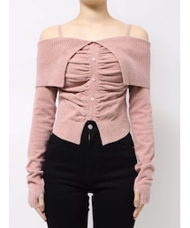 EMODA | FRONT BUTTON OFF SHOULDER KNIT(ニット/セーター)