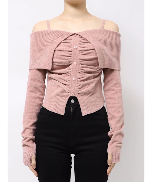 EMODA（エモダ）の「FRONT BUTTON OFF SHOULDER KNIT（ニット/セーター・レディース・グレー/ブラック/ピンク/ブルー・F）」の4枚目の写真