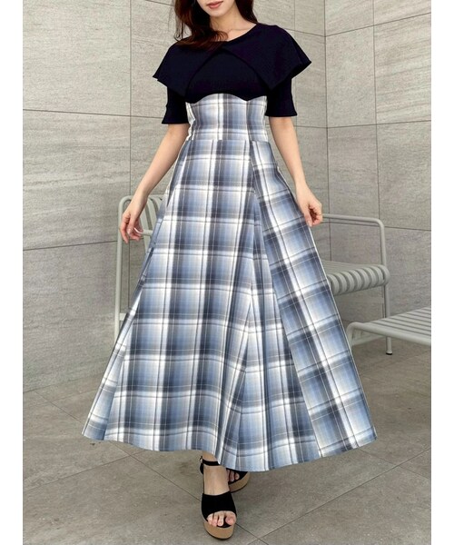 dazzlin（ダズリン）の「ビッグカラーチェックコルセットワンピース（ワンピース・レディース・オフホワイト/ブラック/ネイビー・S/M）」の12枚目の写真