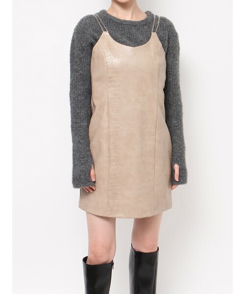 EVRIS（エヴリス）の「チェーンストラップミニワンピース（ワンピース・レディース・ブラック/パープル/ベージュ・F）」の6枚目の写真