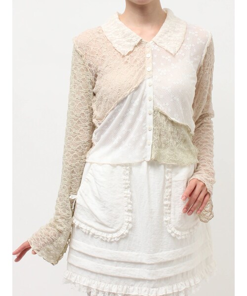 merry jenny（メリージェニー）の「fog color blocking cardigan（カーディガン/ボレロ・レディース・オフホワイト/ブルー/ベージュ・F）」の4枚目の写真