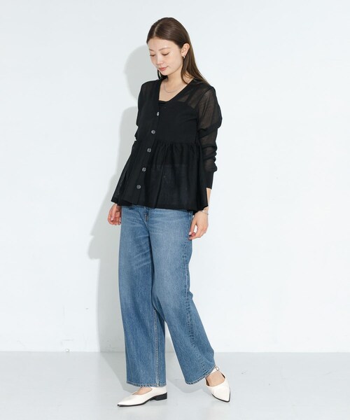 URBAN RESEARCH Sonny Label（アーバンリサーチサニーレーベル）の「シアーペプラムニットカーディガン（カーディガン/ボレロ・レディース・ライトグレー/バター/ブラック・FREE）」の9枚目の写真