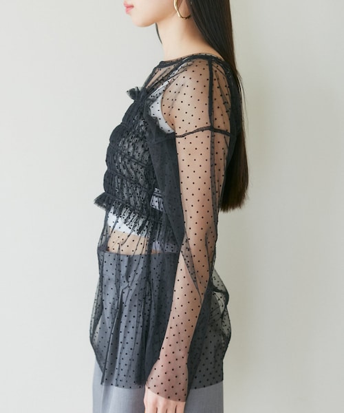 VIS(ビス)の「【SET】チュールレイヤードカットソー&ビスチェキャミソール(Tシャツ/カットソー・レディース・ブラック/ブラック系/グレー/キナリ・F)」の19枚目の写真