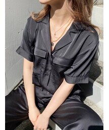 EVRIS | オープンカラーサテンシャツ【セットアップ着用可能】(シャツ/ブラウス)