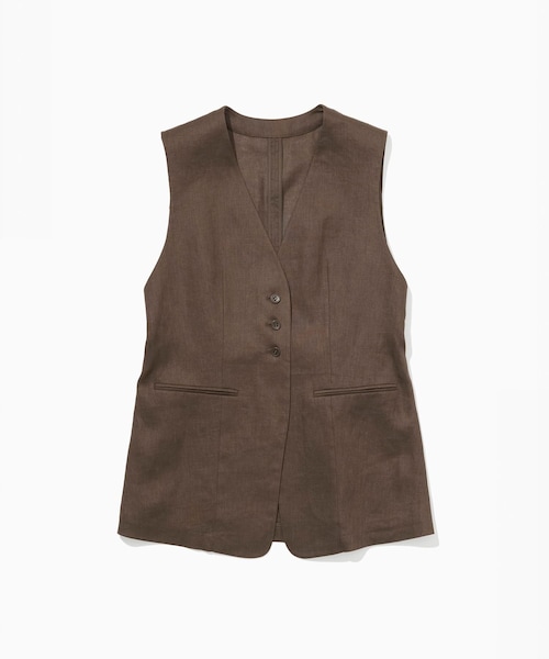 ROPE'（ロペ）の「リネン3ボタンジレ/セットアップ対応（ベスト・レディース・ダークブラウン系/ベージュ・F）」の2枚目の写真