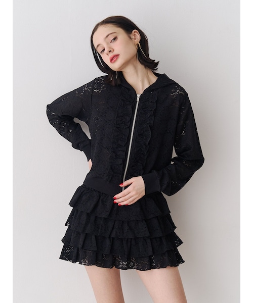 jouetie（ジュエティ）の「レースクロップドZIPフーディー【セットアップ対応】（その他トップス・レディース・オフホワイト/ブラック/グリーン・M）」の2枚目の写真