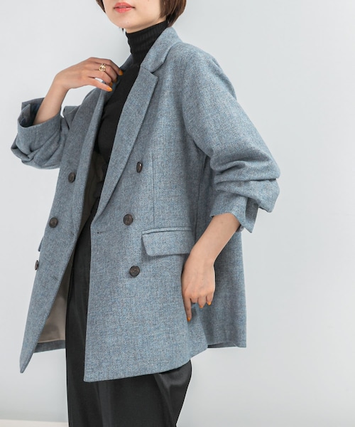 URBAN RESEARCH ROSSO（アーバンリサーチロッソ）の「ウールツィードオーバージャケット（テーラードジャケット・レディース・RETRO BLUE/BROWN・Free）」の2枚目の写真