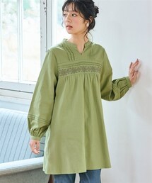 nissen | 大きいサイズ 綿１００％肌触り柔らか起毛刺しゅう使いビエラチュニックブラウス(チュニック)