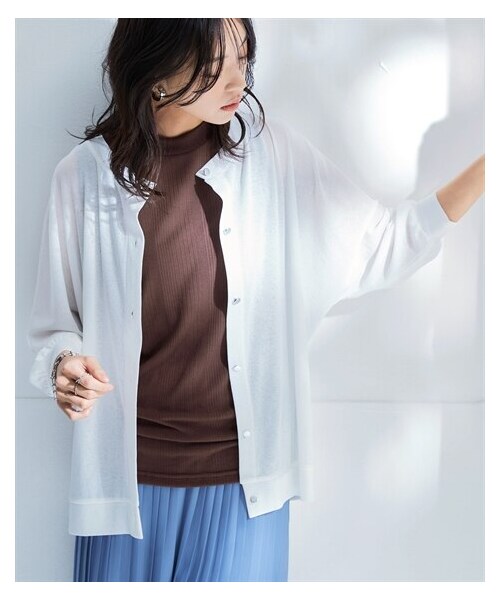 nissen（ニッセン）の「ひんやり涼しいシアースラブクルーネック7分袖ゆるカーディガン（UVカット・接触冷感）＜大きいサイズ有＞（カーディガン/ボレロ・レディース・オフホワイト/グレーベージュ/ピンク/黒・S/M/L/LL/3L/4L/5L/6L/8L/10L）」の9枚目の写真