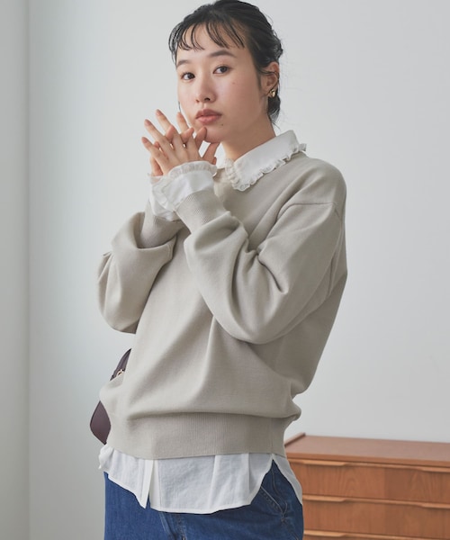 URBAN RESEARCH DOORS(アーバンリサーチドアーズ)の「『仁村紗和さん着用』『UR TECH 200日ニット』スウェットライクプルオーバー(ニット/セーター・レディース・L.GRAY/MINT/ORANGE/BROWN/OFF/D.RED/杢CHARCOAL・M)」の3枚目の写真