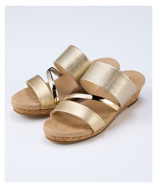 nissen（ニッセン）の「【ゆったり幅広】ふわふわなクッションのクロコ型押しメタリックラインウェッジサンダル（低反発中敷）（ワイズ４Ｅ）（サンダル・メンズ・黒/オーク/ホワイト/ブラウン/ゴールド・M=23.0~23.5cm/4E/L=24.0~24.5cm/4E/LL=25.0~25.5cm/4E/3L=26.0~26.5cm/4E）」の19枚目の写真