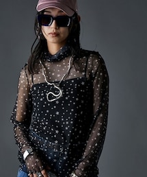 nissen | 星プリントハイネックプルオーバー（透け素材）＜大きいサイズ有＞GEVS.(Tシャツ/カットソー)