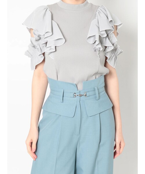 dazzlin（ダズリン）の「バイカラーフリルカットトップス（Tシャツ/カットソー・レディース・オフホワイト/グレー/ブラック/ベージュ・F）」の3枚目の写真