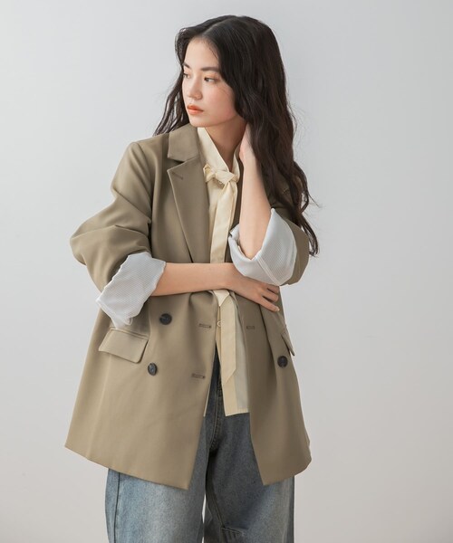 SENSE OF PLACE by URBAN RESEARCH（センスオブプレイスバイアーバンリサーチ）の「ワイドスリーブオーバージャケット（テーラードジャケット・レディース・CHARCOAL/IVORY/BEIGE・One）」の4枚目の写真