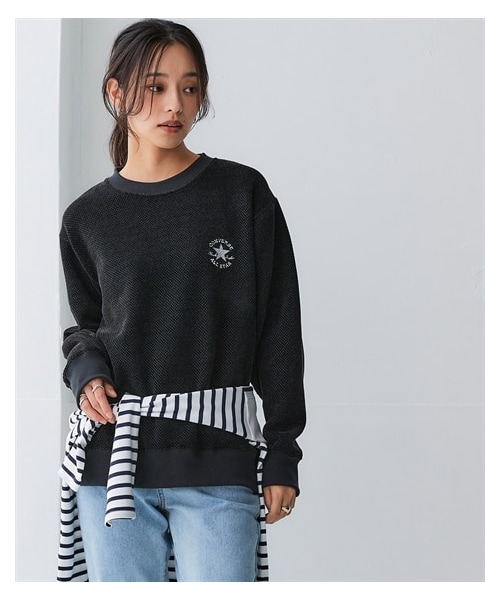 nissen（ニッセン）の「＜大きいサイズ＞ベロアモールロゴ刺しゅうスウェット（コンバース）（スウェット・レディース・ナチュラル/グリーン/黒・L/LL/3L/4L/5L）」の8枚目の写真