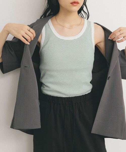 KBF（ケイビーエフ）の「Miller　Panel ribbed tank top（タンクトップ・レディース・WHT×GN/WHT×NR/BLU×W2/BRN×NV・FREE）」の6枚目の写真