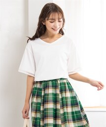nissen | 大きいサイズ　５分袖レース付ＶネックゆるＴシャツ(Tシャツ/カットソー)