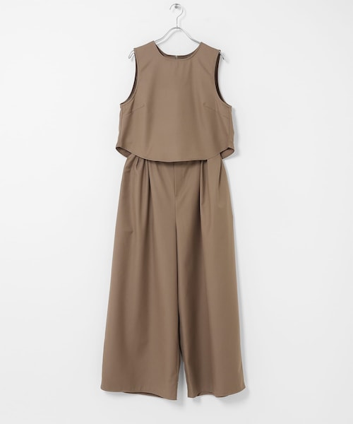 KBF（ケイビーエフ）の「ミニマルトップスSETワイドパンツ（ワンピース・レディース・BLACK/TEA BROWN/STRAW・One）」の2枚目の写真