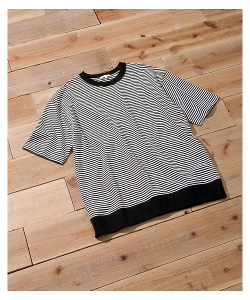 nissen（ニッセン）の「リブ付ミドルウェイト綿１００％オーバーサイズ５分袖ボーダーTシャツ（Tシャツ/カットソー・メンズ・黒系/グレー系/ネイビー系/カーキ系・M/L/LL/3L/4L/5L/6L/8L/10L）」の6枚目の写真