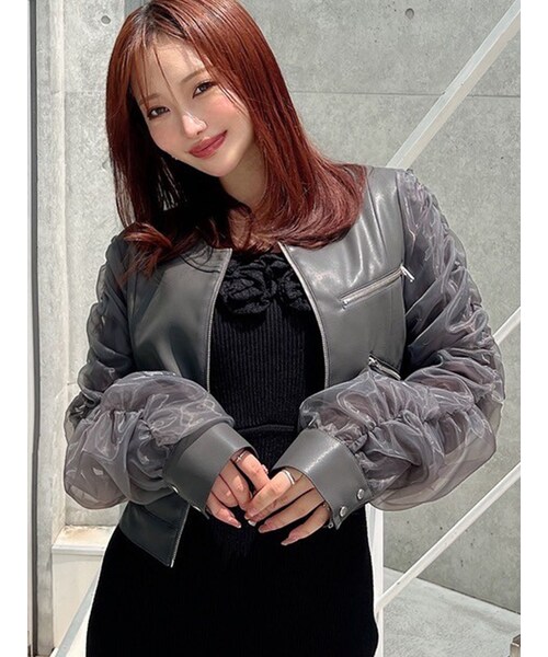 RESEXXY（リゼクシー）の「シアースリーブ合皮ブルゾン（ブルゾン・レディース・アイボリー/チャコールグレー/ブラック・F）」の6枚目の写真