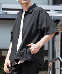 『セットアップ対応』『防シワ』サマーウール調サイドポケットシャツ