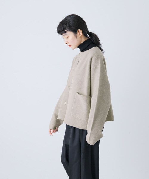 かぐれ（カグレ）の「圧縮ウールショートジャケット（ノーカラージャケット・レディース・GREGE/BLACK・Free）」の19枚目の写真