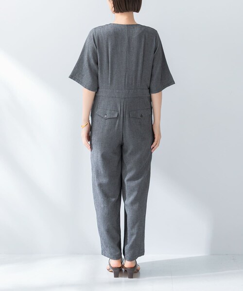 URBAN RESEARCH ROSSO（アーバンリサーチロッソ）の「リネンライク5分袖オールインワン（つなぎ/オールインワン・レディース・BLACK/BEIGE・36/38）」の4枚目の写真