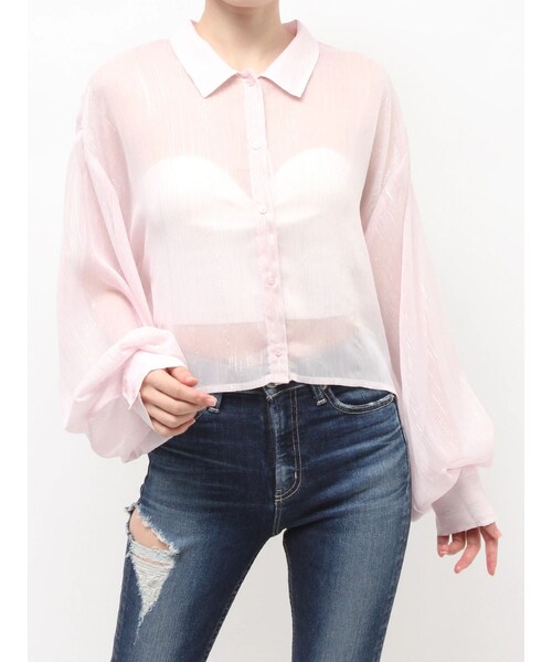 GYDA（ジェイダ）の「SHEERラメショートシャツ（シャツ/ブラウス・レディース・オフホワイト/ブラック/ピンク/ミントグリーン・F）」の7枚目の写真