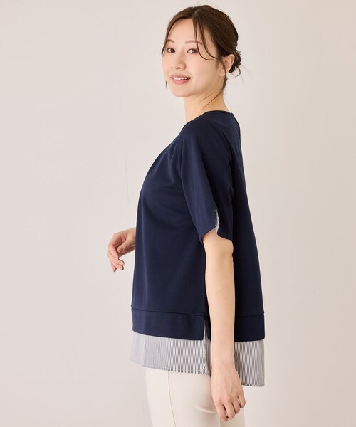 Jayro(ジャイロ)の「配色ストライプ半袖カットソー(Tシャツ/カットソー・レディース・チャコール/ベージュ系/ネイビー/ブルー系・M)」の19枚目の写真