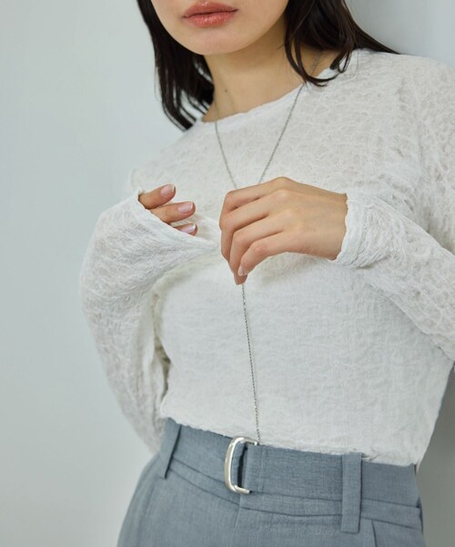 ROPE'（ロペ）の「【WEB・一部店舗限定】ストレッチシアー＆レースカットソー/洗える（Tシャツ/カットソー・レディース・ブラック/ブラック系/ホワイト/ホワイト系・F）」の4枚目の写真