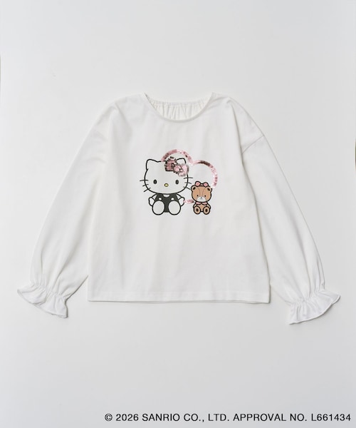 ROPE' PICNIC(ロペピクニック)の「【KIDS/キッズ】【ROPE' PICNIC×ハローキティ】スパンコールロングスリーブTシャツ(Tシャツ/カットソー・キッズ・ホワイト系/ピンク・L/M/S)」の1枚目の写真