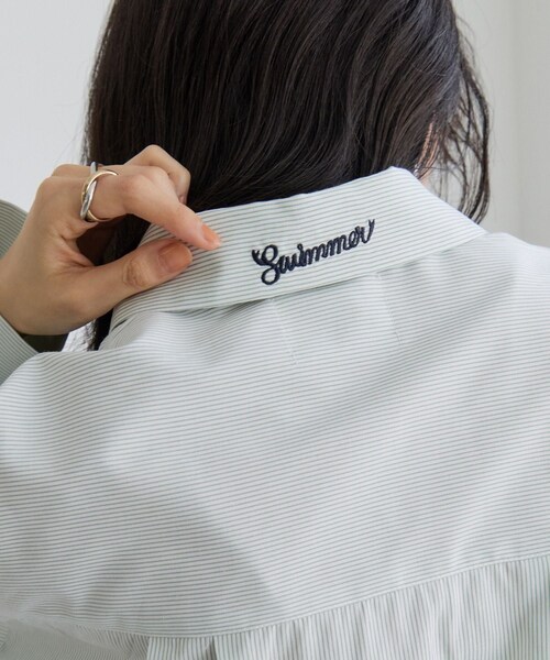VIS(ビス)の「【SWIMMER×VIS】ポイント刺しゅうストライプシャツ(シャツ/ブラウス・レディース・グリーン系/ブルー系/レッド系・F)」の11枚目の写真