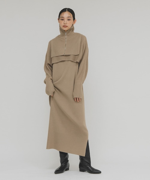 KBF（ケイビーエフ）の「ハーフZIPレイヤードニットワンピース（ワンピース・レディース・BEIGE/CHARCOAL・One）」の19枚目の写真