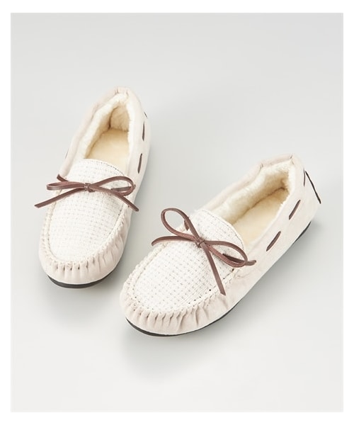 nissen（ニッセン）の「エコファーリボンモカシンシューズ（ワイズ３Ｅ）（バレエシューズ・メンズ・黒/ベージュ/オーク/キャメル/スモーキーグリーン/ネイビー/スモーキーライラック/アイボリー×ツイード調/ライトグレー/黒×ツイード調・SS=21.0~21.5cm/S=22.0~22.5cm/M=23.0~23.5cm/L=23.5~24.0cm/LL=24.5~25.0cm/3L=25.0~25.5cm）」の12枚目の写真