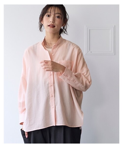 nissen（ニッセン）の「＜大きいサイズ＞【美極シャツ】オーバーサイズ２WAYシャツ（シャツ/ブラウス・レディース・チャコール/オフベージュ/サーモンピンク/サックス/モカブラウン/イエロー・【不要1】/【不要2】/L/LL/3L/4L/5L/6L/8L/10L）」の10枚目の写真