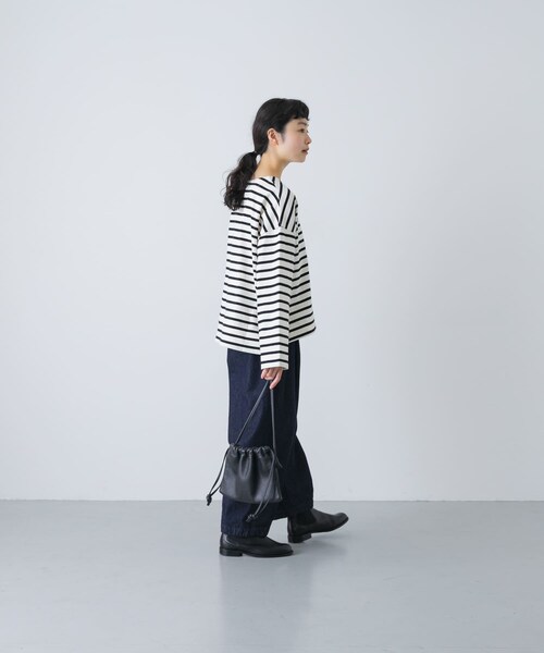 かぐれ(カグレ)の「コットンボートネックボーダーカットソー(Tシャツ/カットソー・レディース・OFF×BLK・Free)」の8枚目の写真