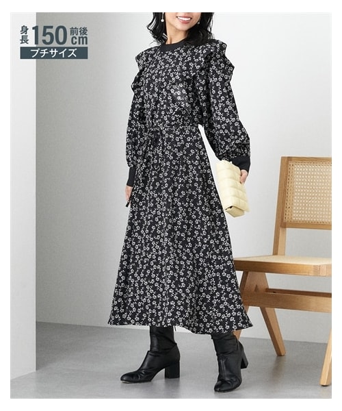 国内発送☆【PHASE EIGHT】可愛い♪ヴィンテージ花柄ワンピース シフォンワンピース 花柄 ブラック[品番：LCLW0001312]｜レース