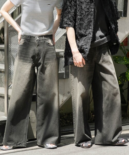 SENSE OF PLACE by URBAN RESEARCH（センスオブプレイスバイアーバンリサーチ）の「『ユニセックス』ヴィンテージライクデニムワイドパンツ（デニムパンツ・メンズ・D.INDIGO/BLACK・M/L）」の5枚目の写真