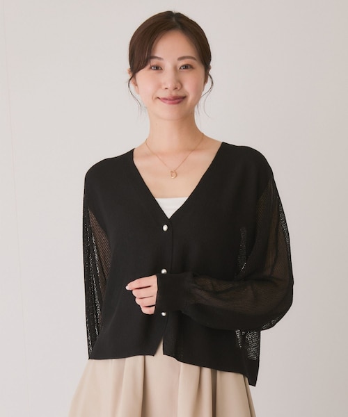 Jayro（ジャイロ）の「メッシュカーディガン（カーディガン/ボレロ・レディース・ブラック/ホワイト系/グリーン・F）」の2枚目の写真