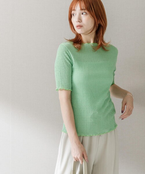 URBAN RESEARCH ROSSO（アーバンリサーチロッソ）の「シアー楊柳ボートネックプルオーバー（Tシャツ/カットソー・レディース・WHITE/GREEN/NAVY・FREE）」の12枚目の写真