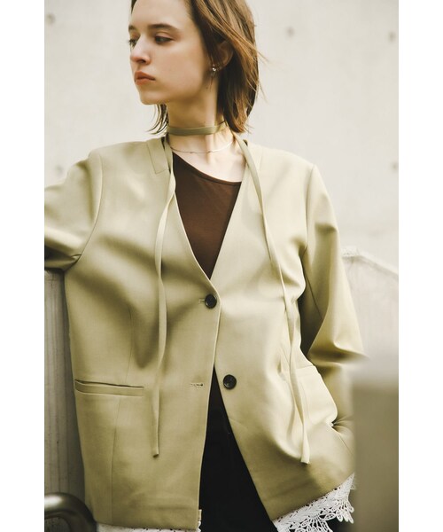 SENSE OF PLACE by URBAN RESEARCH(センスオブプレイスバイアーバンリサーチ)の「レースレイヤードノーカラージャケット(ノーカラージャケット・レディース・BLACK/Y.BEIGE・One)」の11枚目の写真