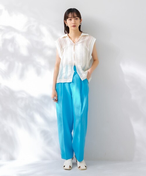 KBF（ケイビーエフ）の「レースノースリーブポロシャツ（ポロシャツ・レディース・L.BLUE/IVORY/BROWN・one）」の8枚目の写真