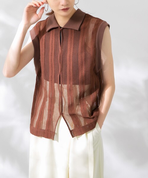 KBF（ケイビーエフ）の「レースノースリーブポロシャツ（ポロシャツ・レディース・L.BLUE/IVORY/BROWN・one）」の13枚目の写真