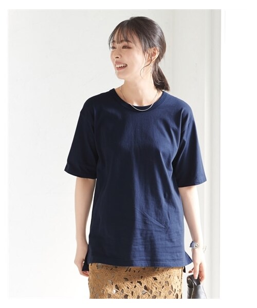 nissen（ニッセン）の「綿１００％汗染みしにくいクルーネック５分袖Ｔシャツ＜大きいサイズ有＞（Tシャツ/カットソー・レディース・黒/ネイビー/オフホワイト/グレイッシュモカ/モスカーキ/ロイヤルグリーン/バーガンディ/【不要】未定8/アプリコット/グレイッシュブルー/ラズベリー/サニーイエロー/ダークグリーン・L/LL/3L/4L/5L/6L/8L/10L/S/M）」の22枚目の写真