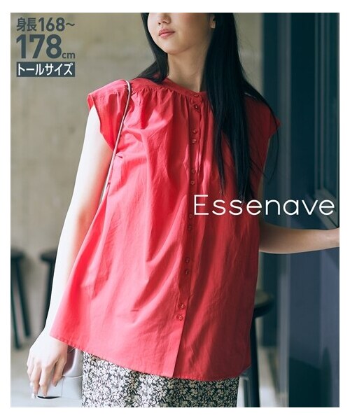 nissen（ニッセン）の「高身長　綿100％ダブルボタンノースリーブブラウス（トールサイズ）Essenave（シャツ/ブラウス・レディース・レッド/黒・MTT/LTT/LLTT/3LTT/4LTT/5LTT）」の2枚目の写真